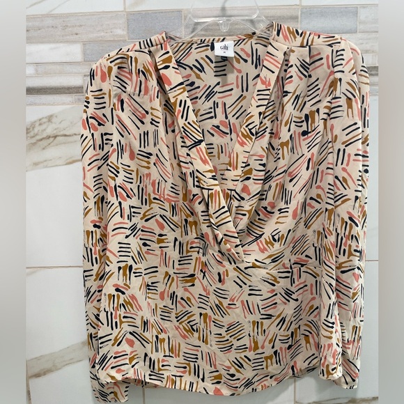 Cabi Top Womens Size M Marni Blouse Abstract Chiffon V-Neck Long Sleeve 4162 - Picture 13 of 14